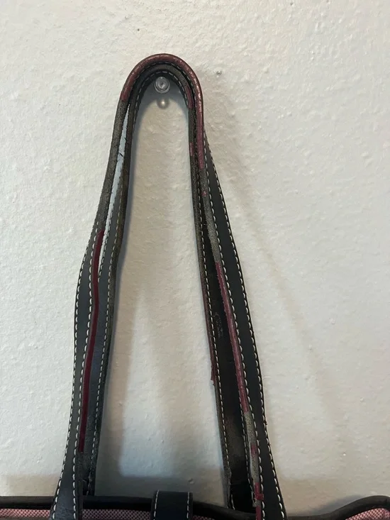 Dooney & Bourke Canvas Monogram Bucket Tote Bag Pink Lining Leather Trim Vintage - Picture 3 of 15